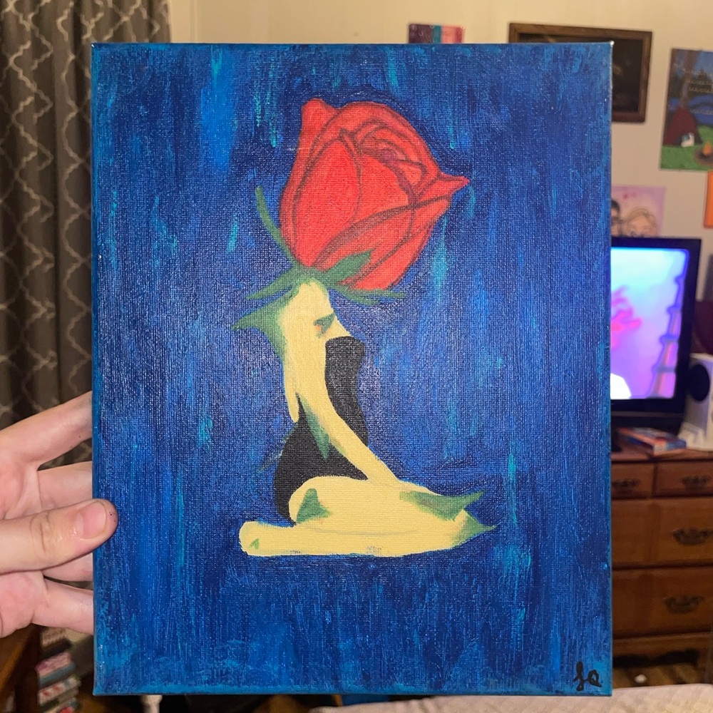 Abstract Rose Art Canvas - Red and Blue